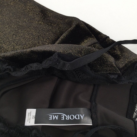 NWT Adore Me Crushed Velvet Lingerie Slip Dress Size XS Gold Sparkly Black - Picture 4 of 7